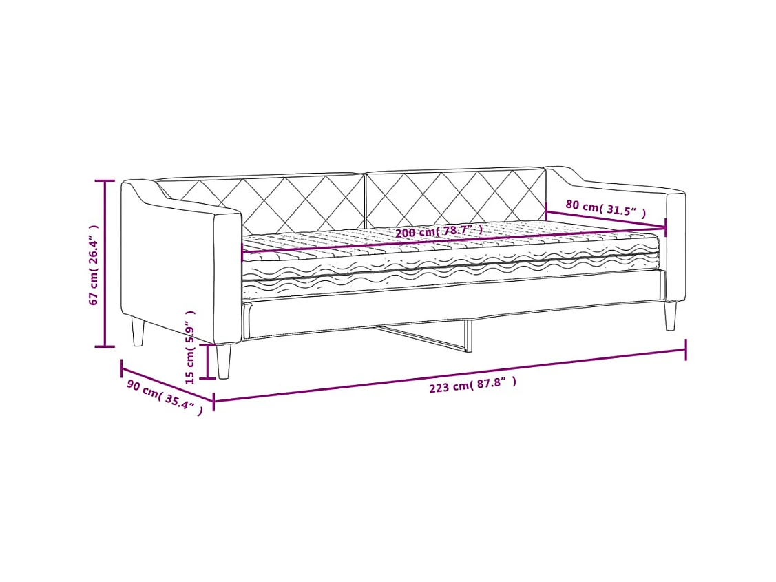 Lit de jour avec matelas gris clair 80x200 cm tissu