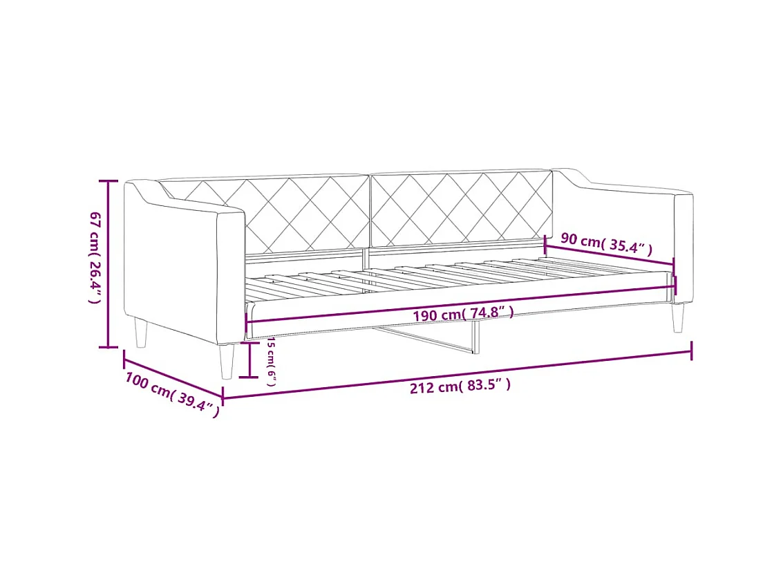 Lit de repos sans matelas gris foncé 90x190 cm tissu