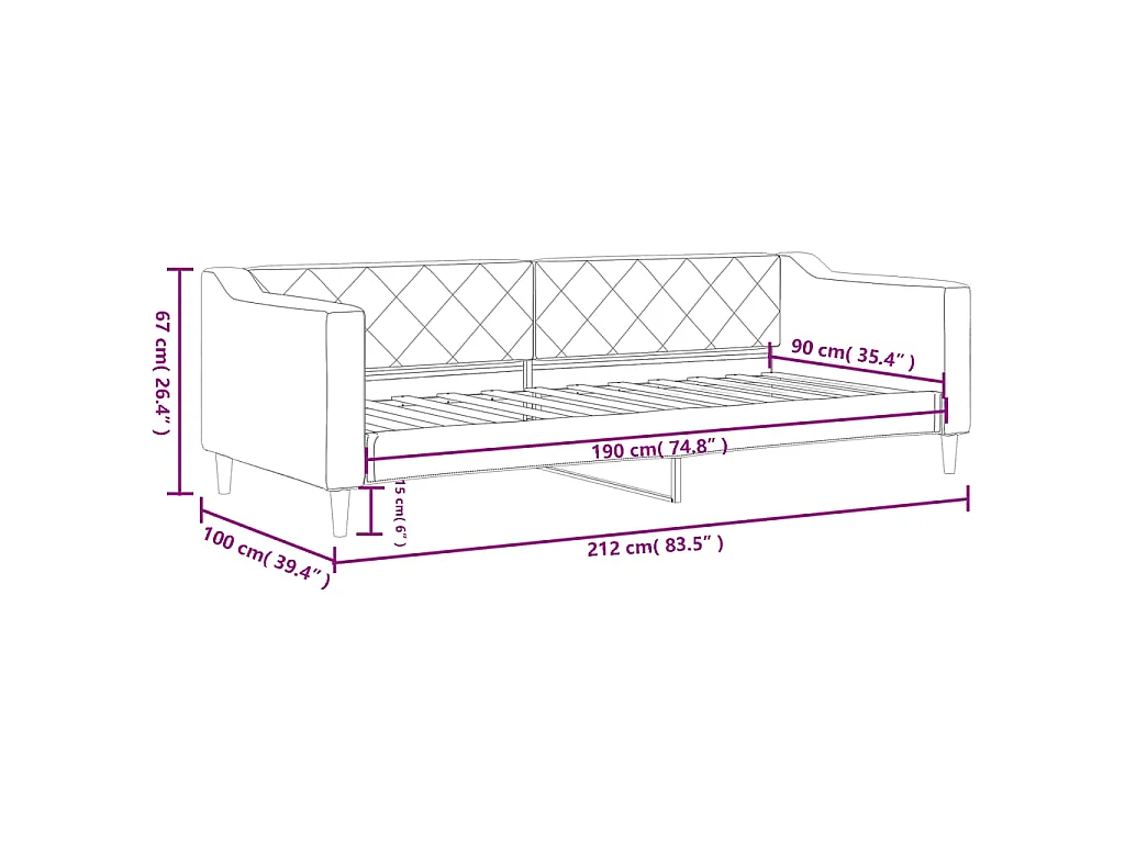 Lit de repos sans matelas gris foncé 90x190 cm tissu