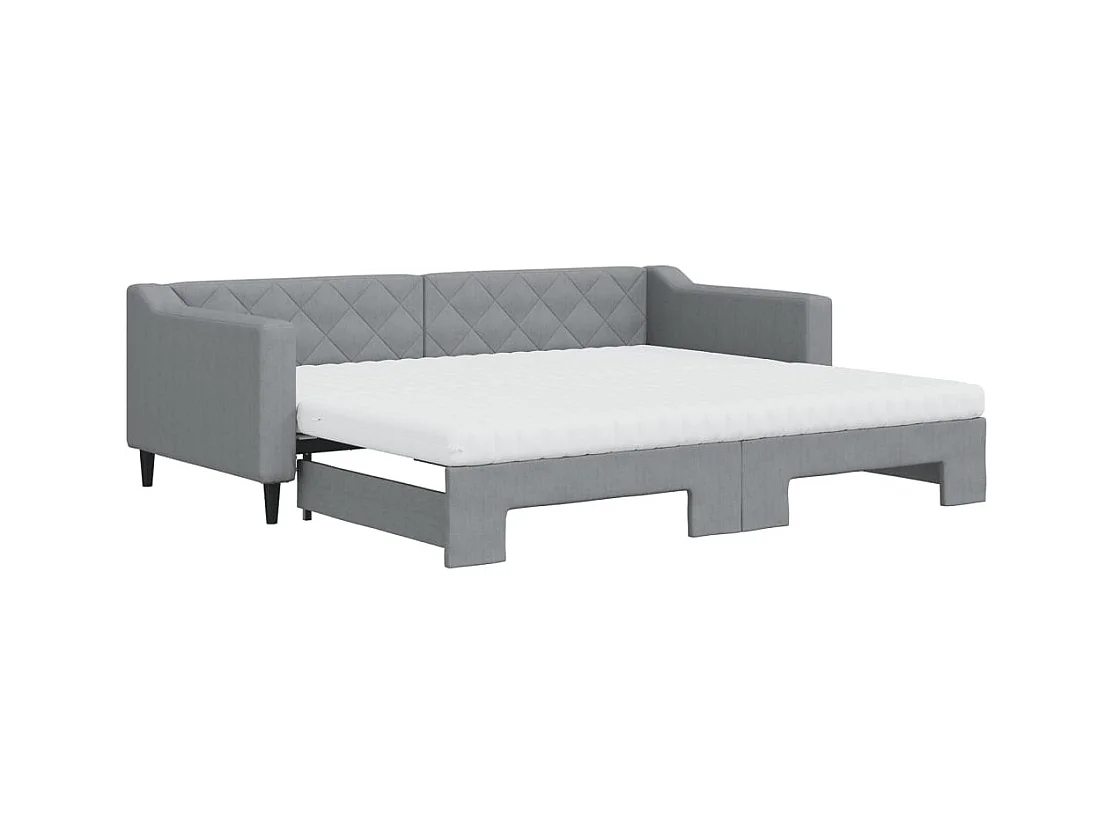 Lit de jour avec gigogne et matelas gris clair 90x200 cm tissu