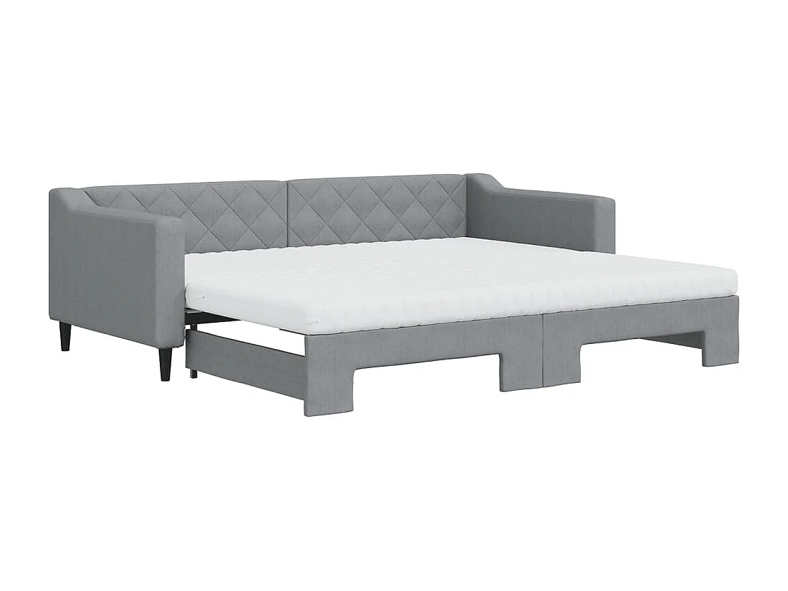 Lit de jour avec gigogne et matelas gris clair 90x200 cm tissu