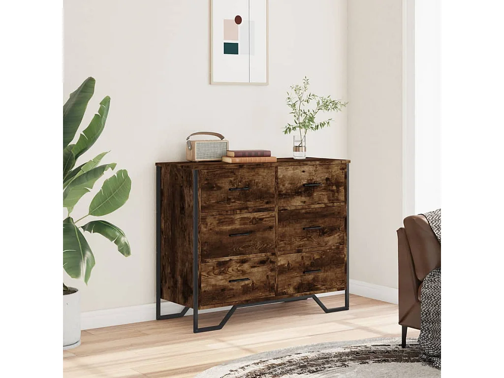 Commode chêne fumé 91x35,5x74,5 cm bois d'ingénierie