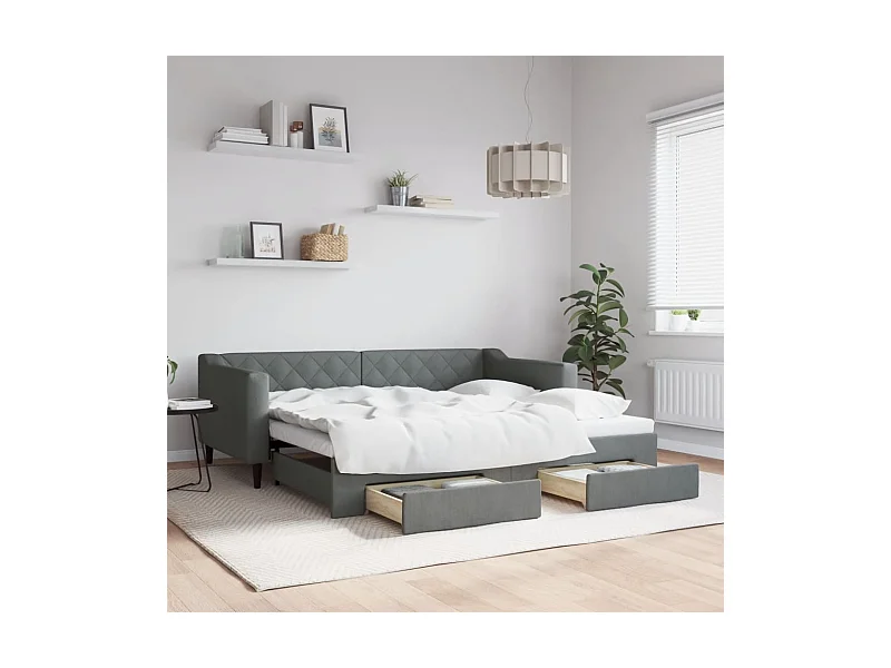 Lit de jour avec gigogne et tiroirs sans matelas 90x190 cm