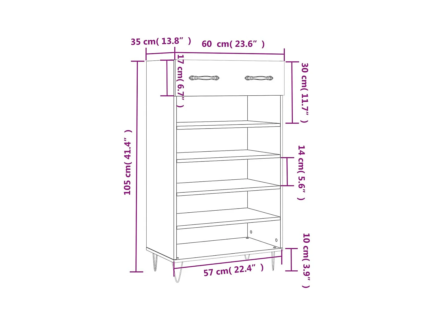 Armoire à chaussures chêne sonoma 60x35x105cm bois d'ingénierie