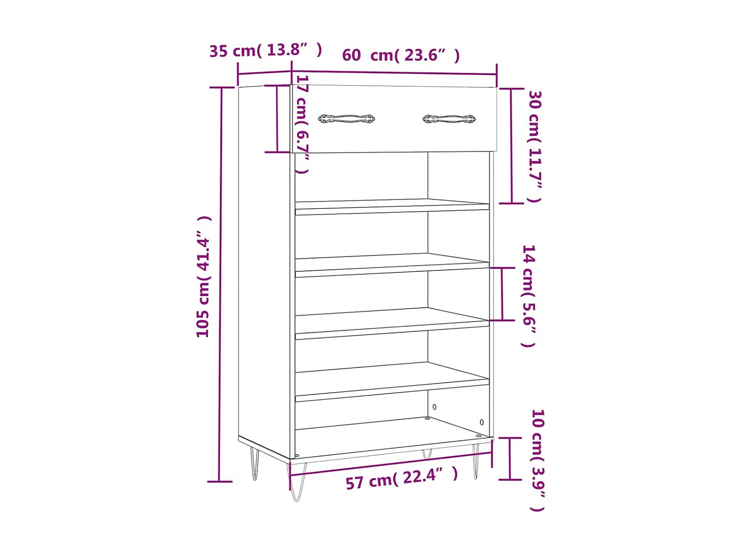 Armoire à chaussures chêne sonoma 60x35x105cm bois d'ingénierie