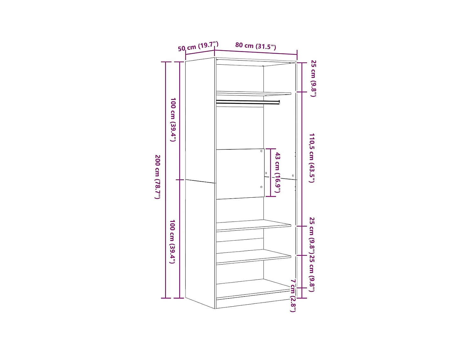Armoire Chêne Noir 80 x 50 x 200 cm Bois d'ingénierie
