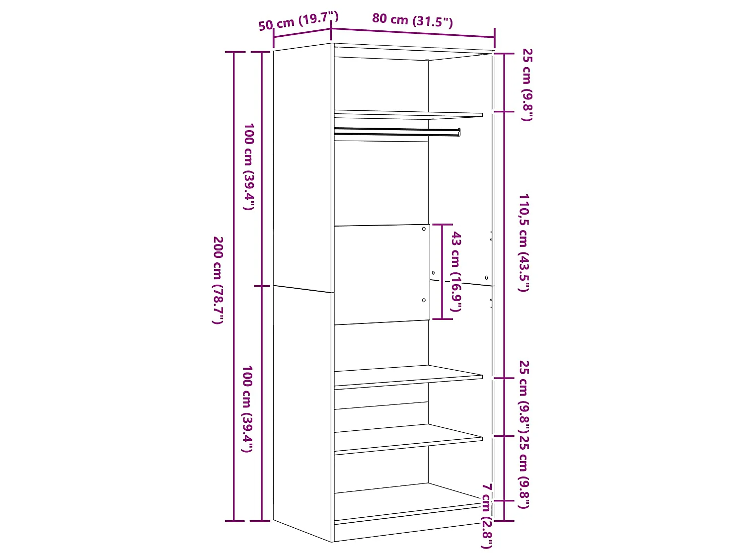 Kleiderschrank Artisan-Eiche 80 x 50 x 200 cm Holzwerkstoff