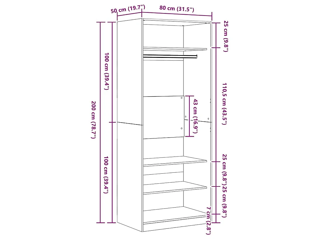 Kleiderschrank Artisan-Eiche 80 x 50 x 200 cm Holzwerkstoff
