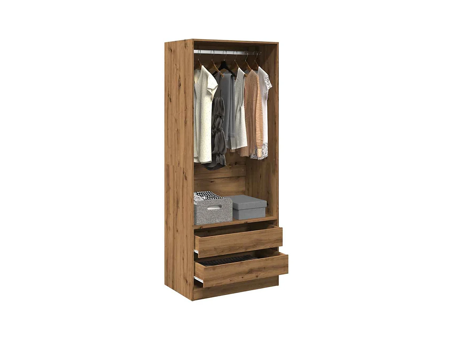 Kledingkast 80x50x200 cm bewerkt hout artisanaal eikenkleur