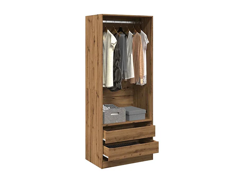Kledingkast 80x50x200 cm bewerkt hout artisanaal eikenkleur