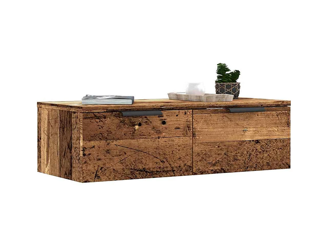 Wandkast 68x30x20 cm bewerkt hout oud houtkleurig