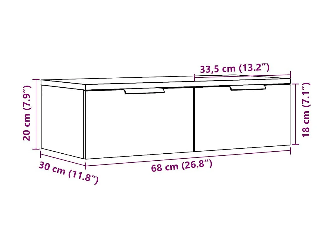 Armário de parede 68x30x20cm derivados de madeira madeira velha