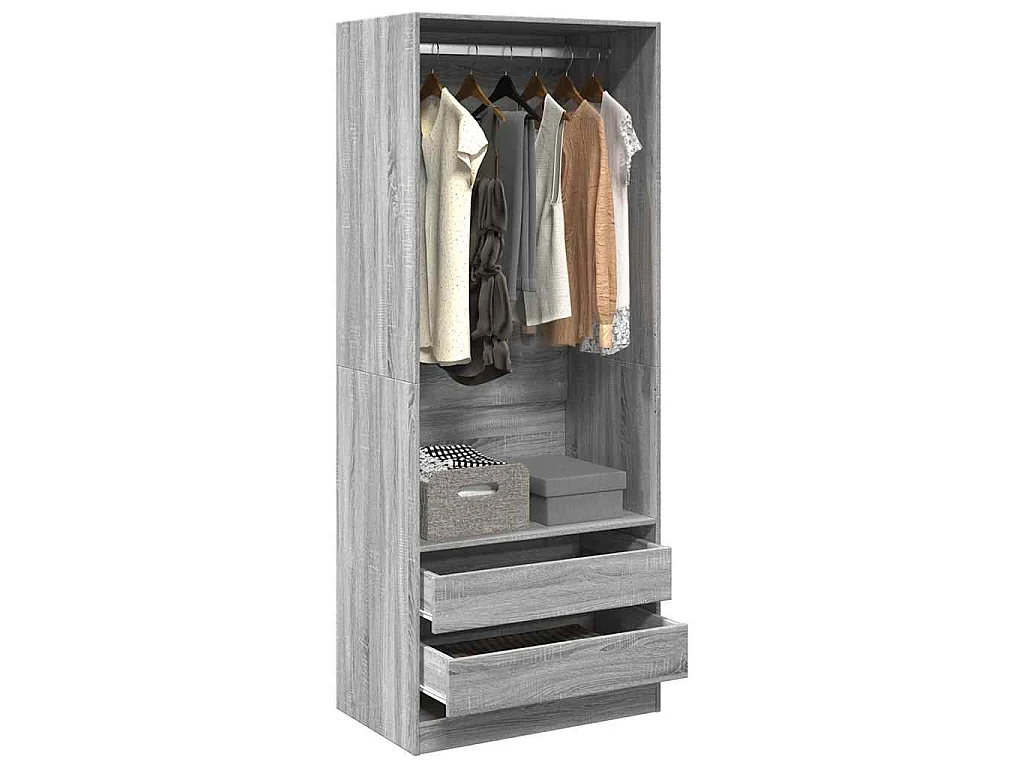 Armadio Grigio Sonoma 80x50x200 cm in Legno Multistrato