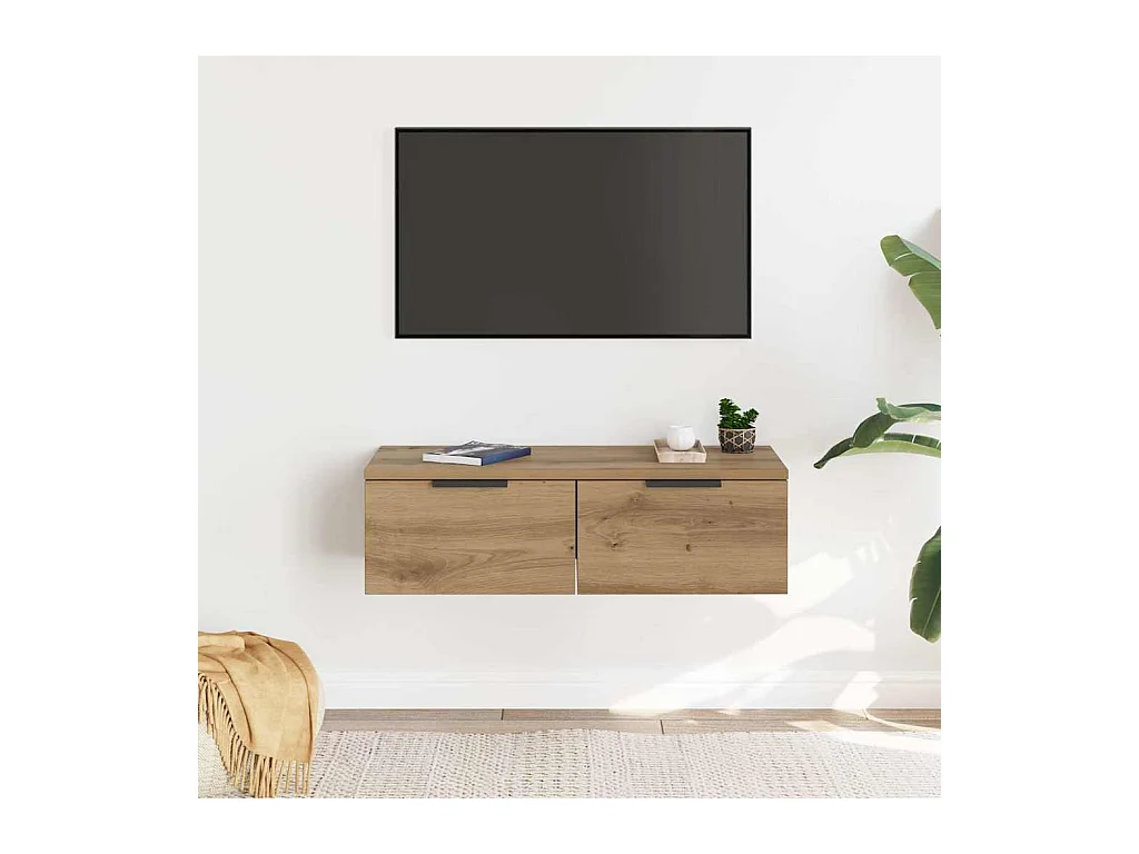 Wandkast 68x30x20 cm bewerkt hout artisanaal eikenkleurig