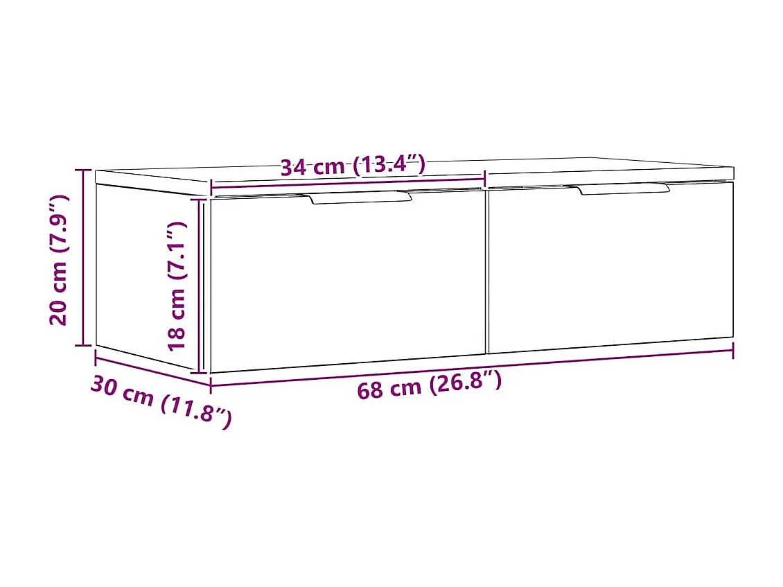 Armário parede 68x30x20 cm derivados madeira carvalho artisiano