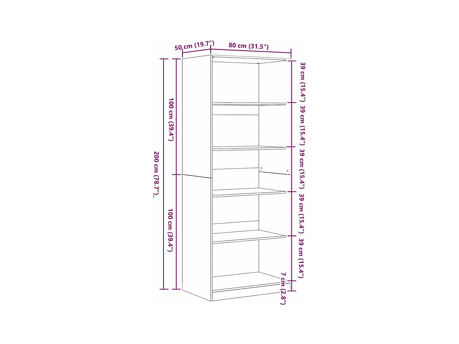 Armoire Chêne Noir 80 x 50 x 200 cm Bois d'ingénierie