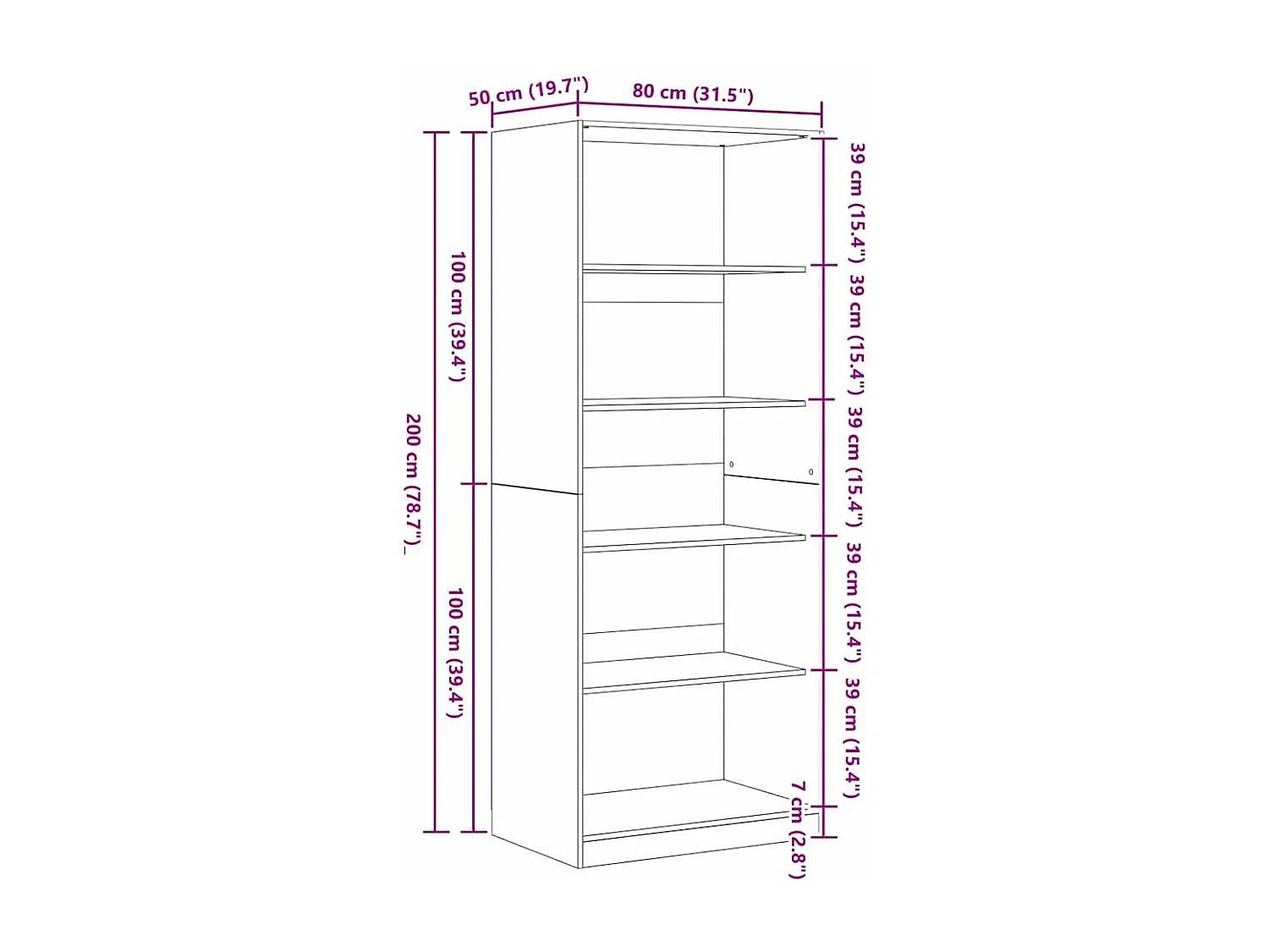 Armoire Chêne noir 80 x 50 x 200 cm Bois d'ingénierie