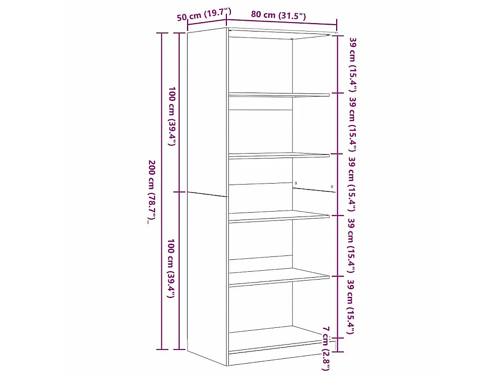 Kleiderschrank Schwarz Eichen-Optik 80 x 50 x 200 cm