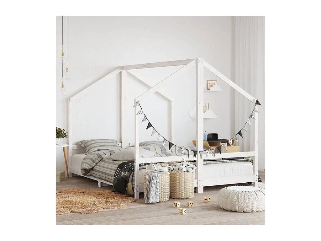 Cadre de lit d'enfant blanc 2x(80x200) cm bois de pin massif