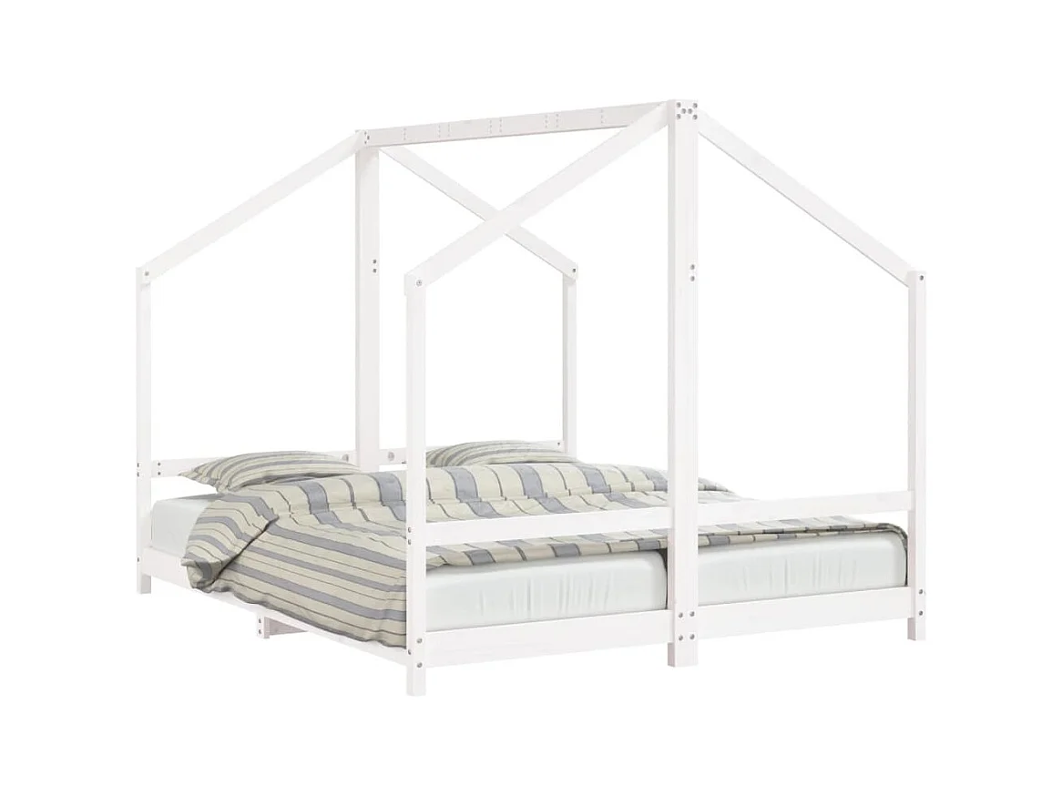 Cadre de lit d'enfant blanc 2x(80x200) cm bois de pin massif