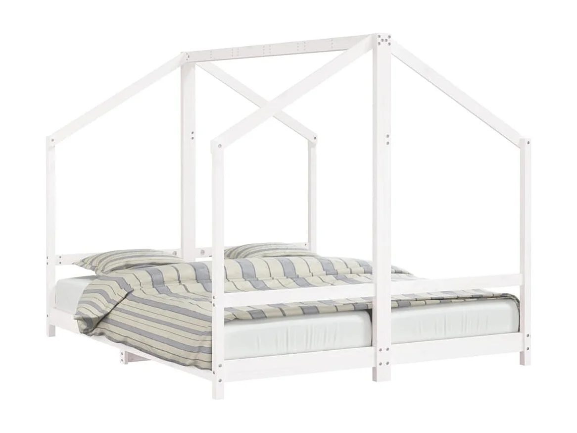 Cadre de lit d'enfant blanc 2x(80x200) cm bois de pin massif