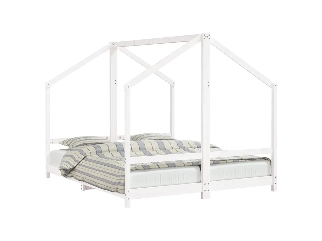 Cadre de lit d'enfant blanc 2x(80x200) cm bois de pin massif