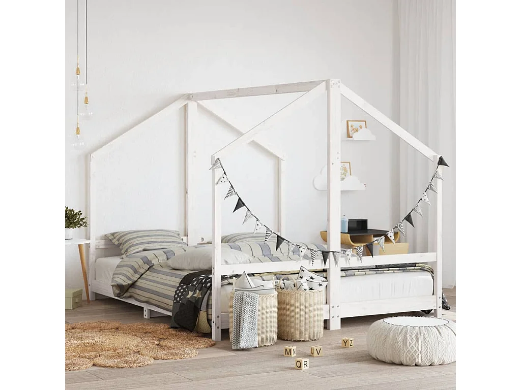 Cadre de lit d'enfant blanc 2x(80x200) cm bois de pin massif