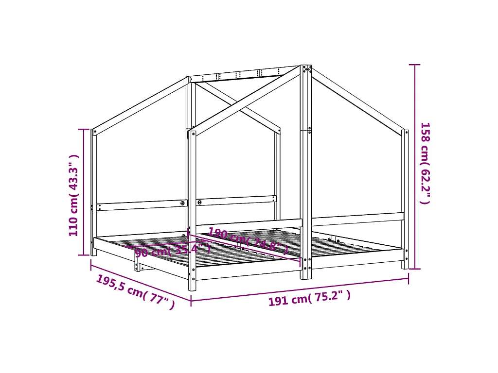 Cadre de lit pour enfants 2x(90x190) cm bois de pin massif