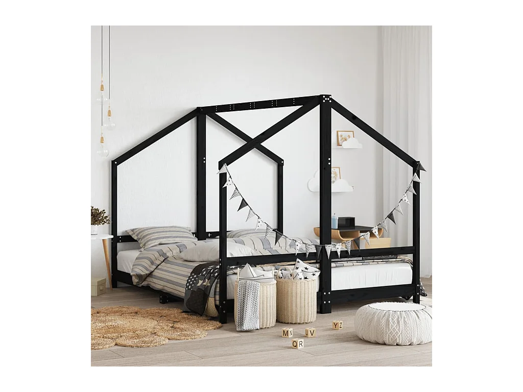 Cadre de lit pour enfants noir 2x(80x200) cm bois de pin massif
