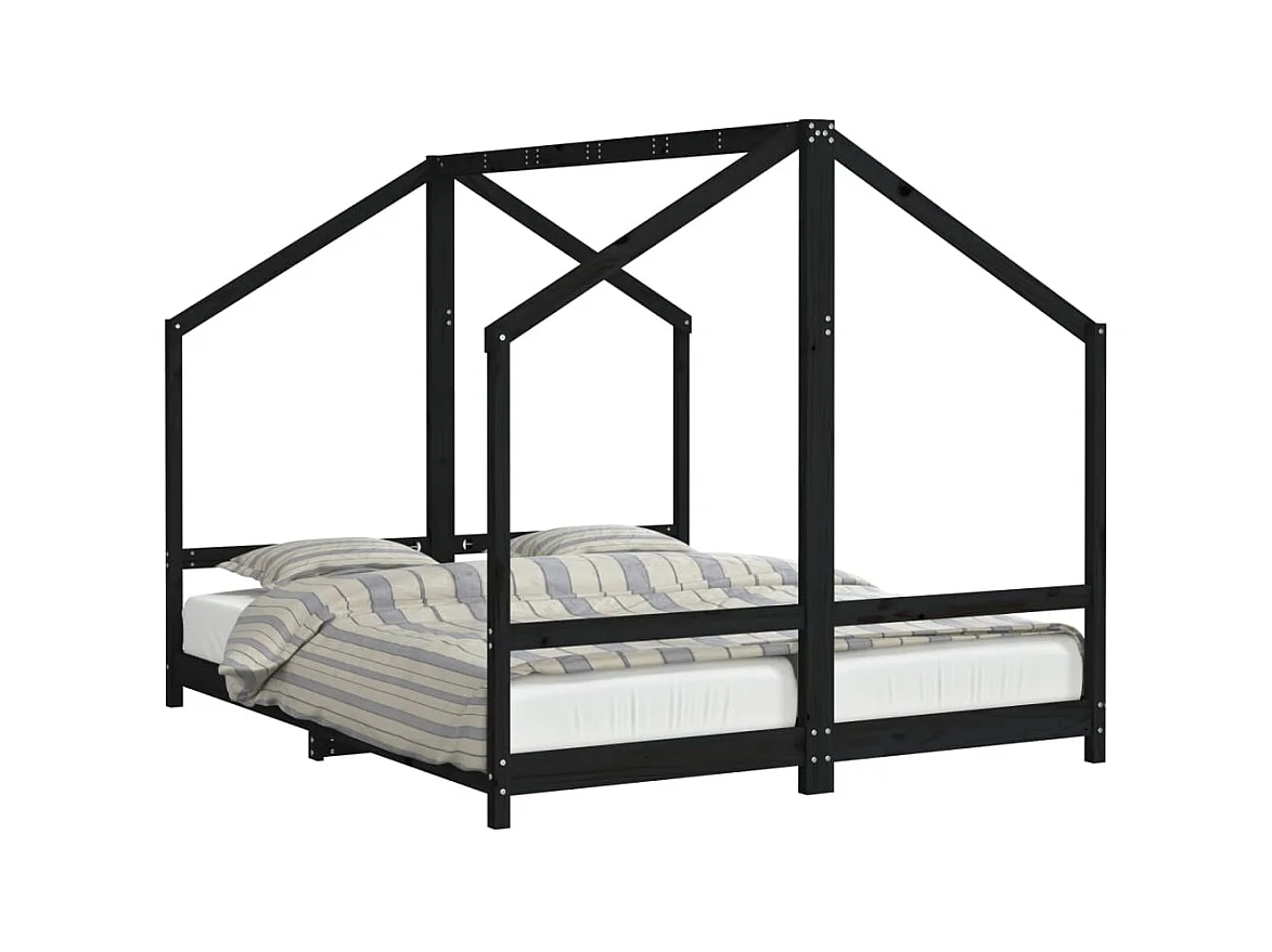 Cadre de lit pour enfants noir 2x(80x200) cm bois de pin massif