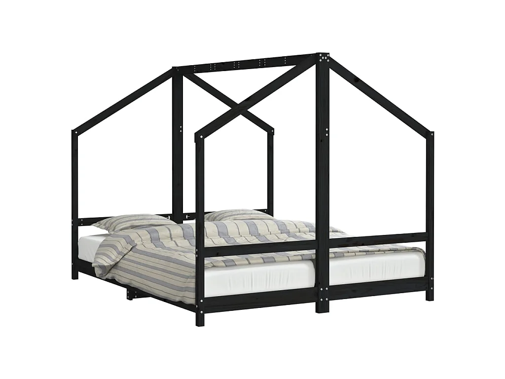Cadre de lit pour enfants noir 2x(80x200) cm bois de pin massif
