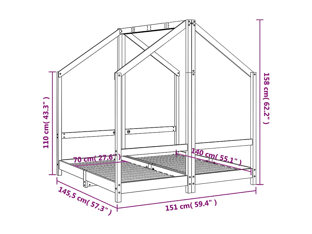 Cadre de lit pour enfant 2x(70x140) cm bois de pin massif