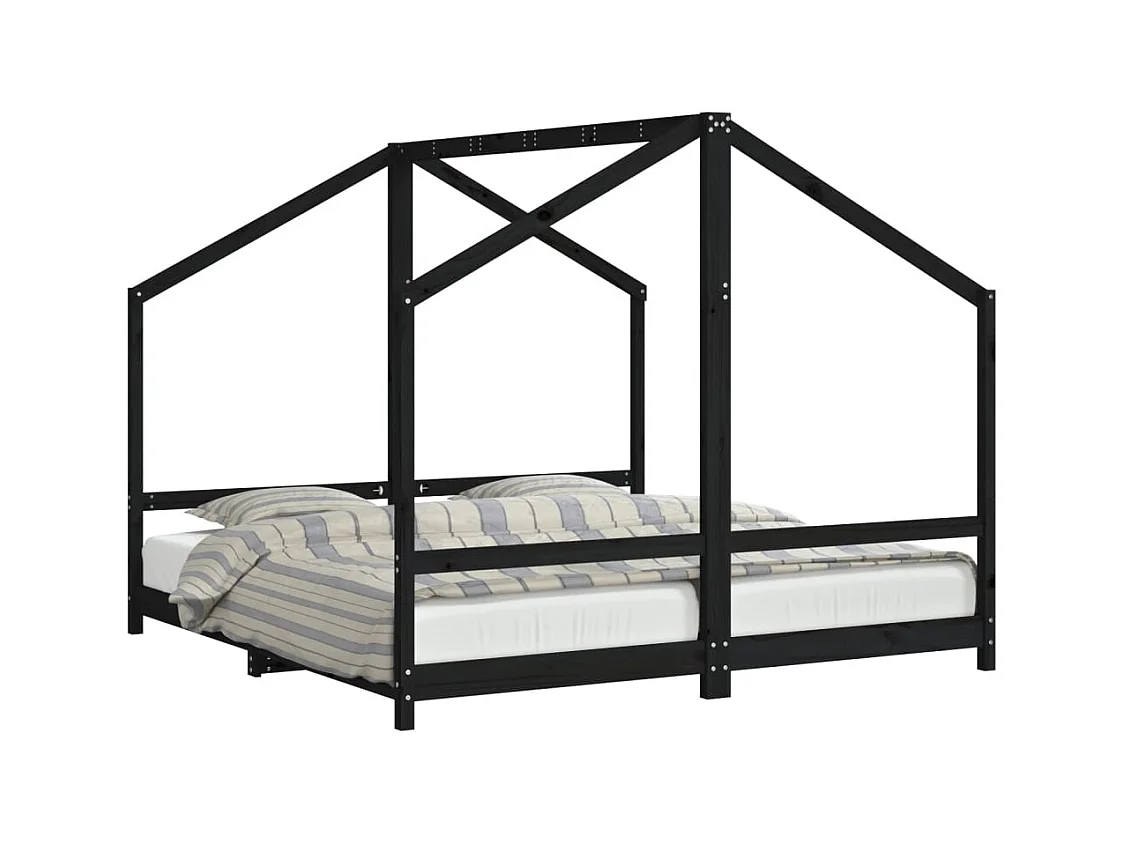 Cadre de lit pour enfants noir 2x(90x190) cm bois de pin massif