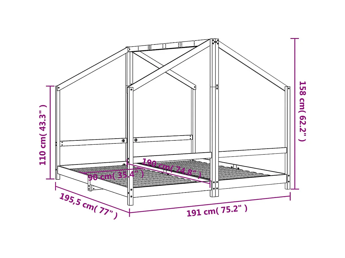 Cadre de lit pour enfants noir 2x(90x190) cm bois de pin massif
