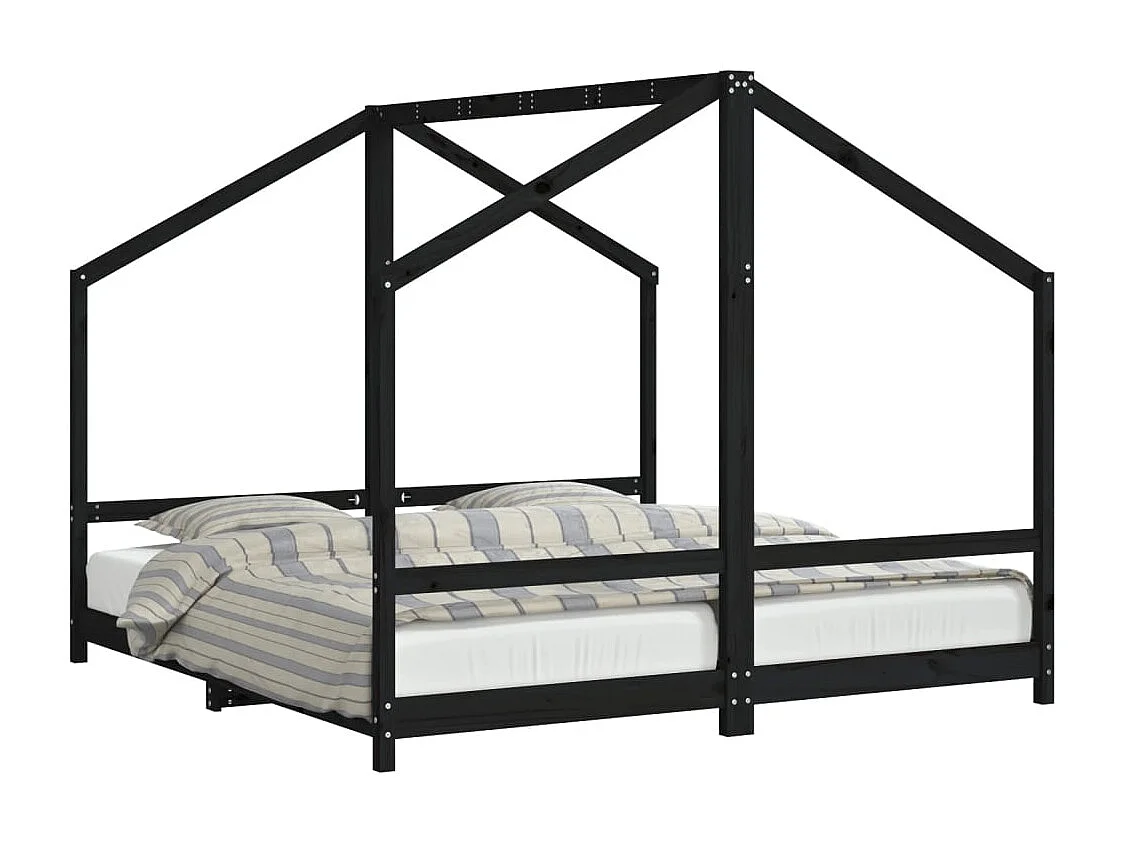 Cadre de lit pour enfants noir 2x(90x190) cm bois de pin massif