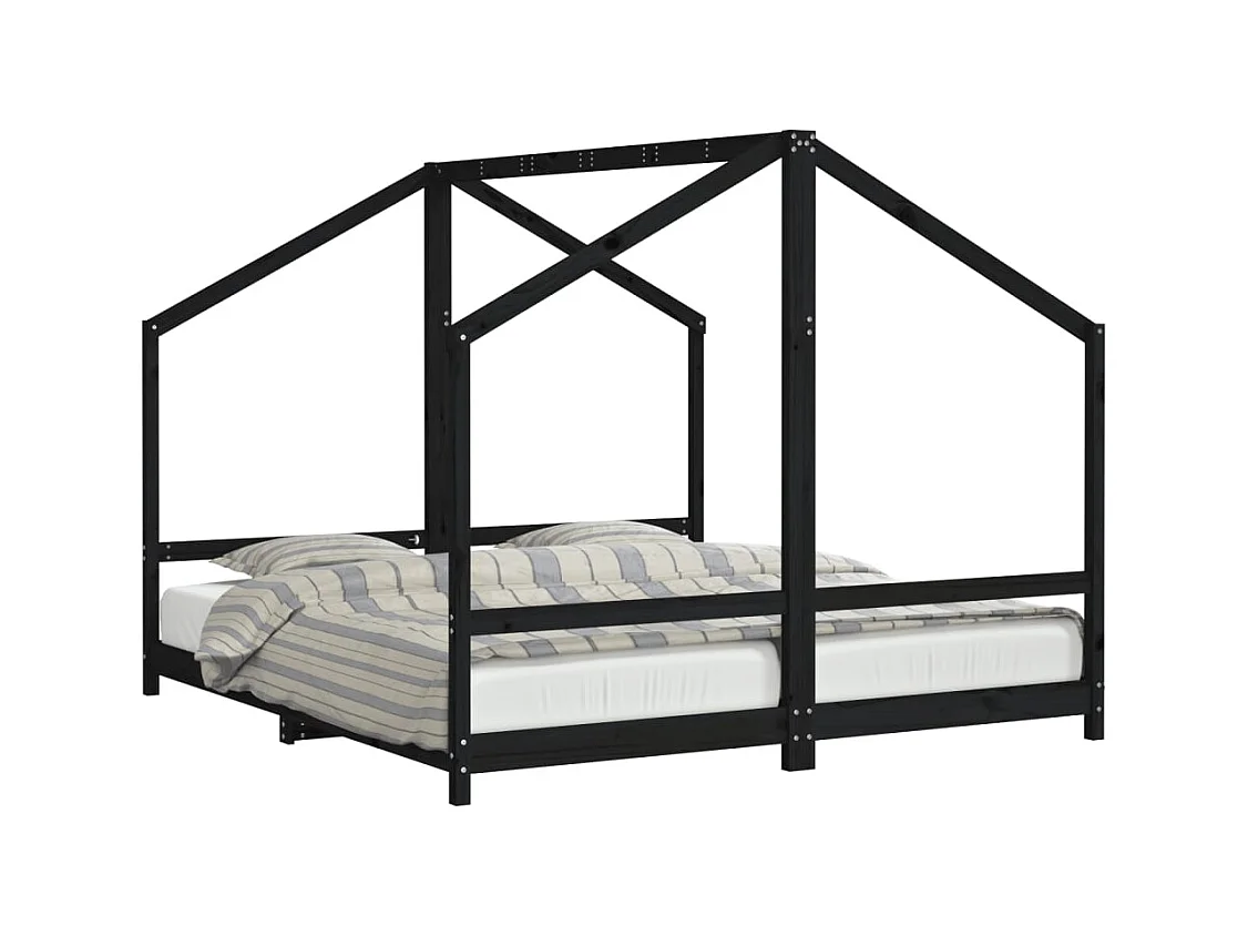 Cadre de lit pour enfants noir 2x(90x200) cm bois de pin massif