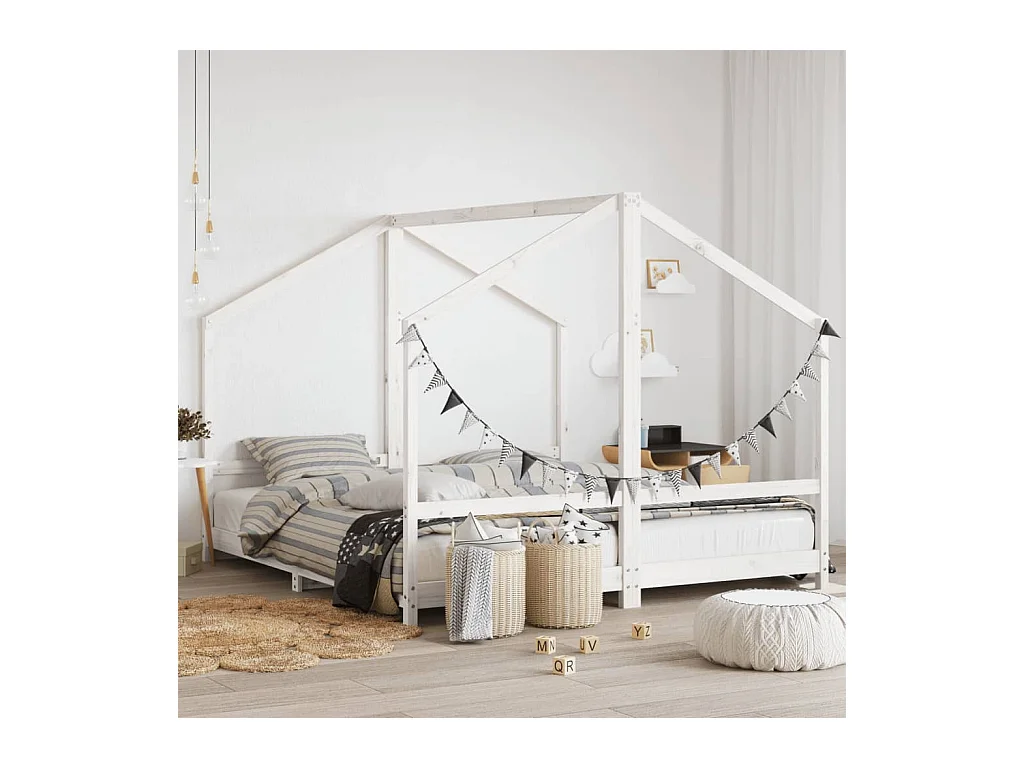 Cadre de lit d'enfant blanc 2x(90x200) cm bois de pin massif