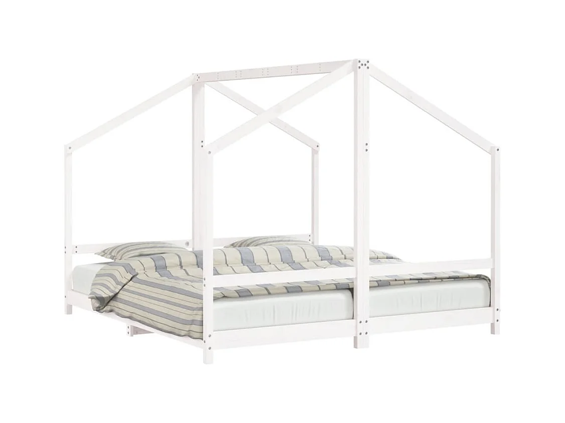Cadre de lit d'enfant blanc 2x(90x200) cm bois de pin massif