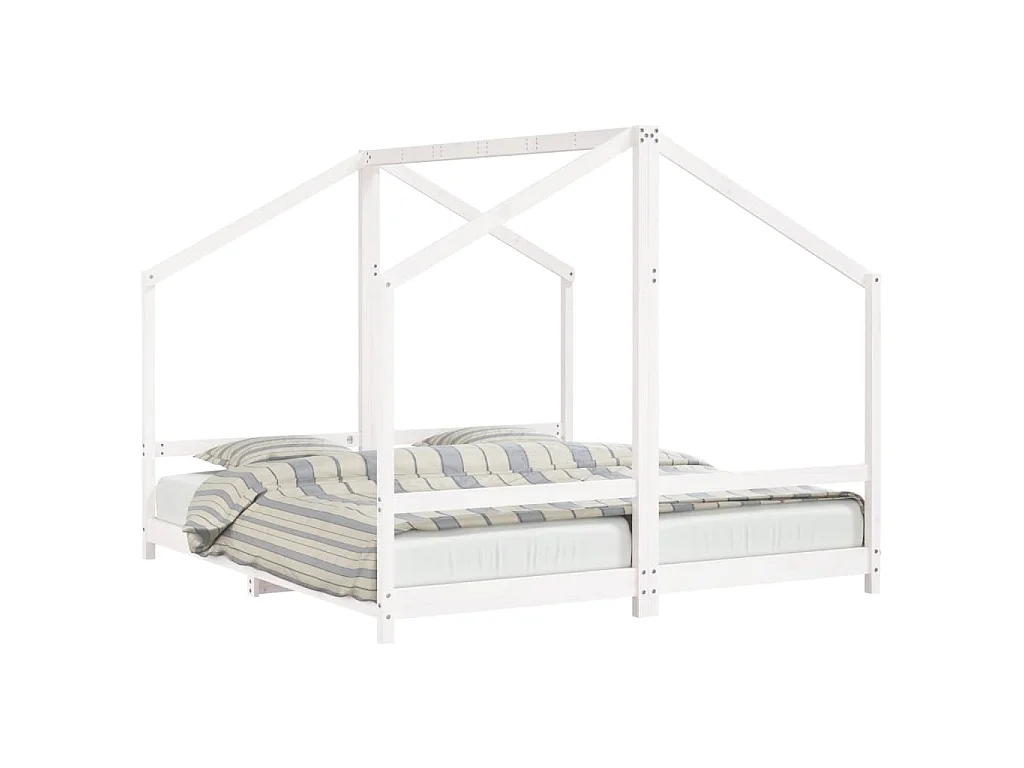 Cadre de lit d'enfant blanc 2x(90x200) cm bois de pin massif