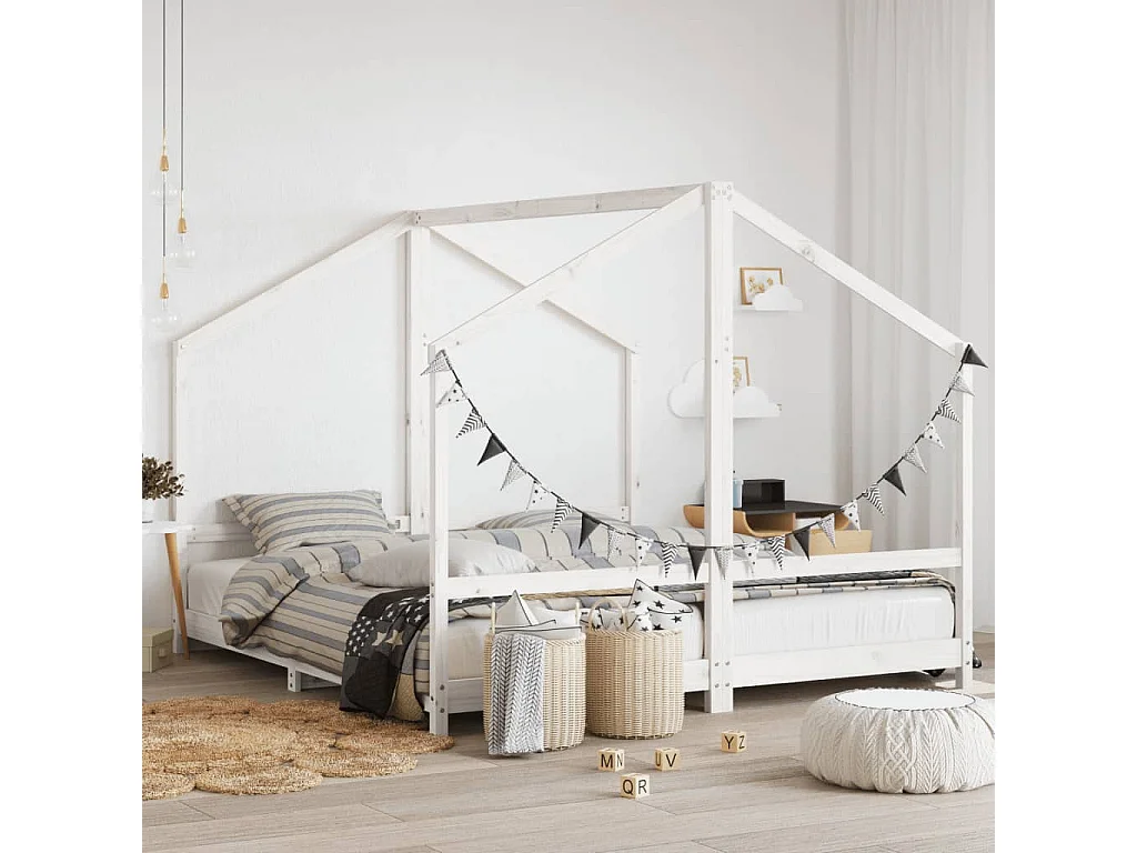 Cadre de lit d'enfant blanc 2x(90x200) cm bois de pin massif