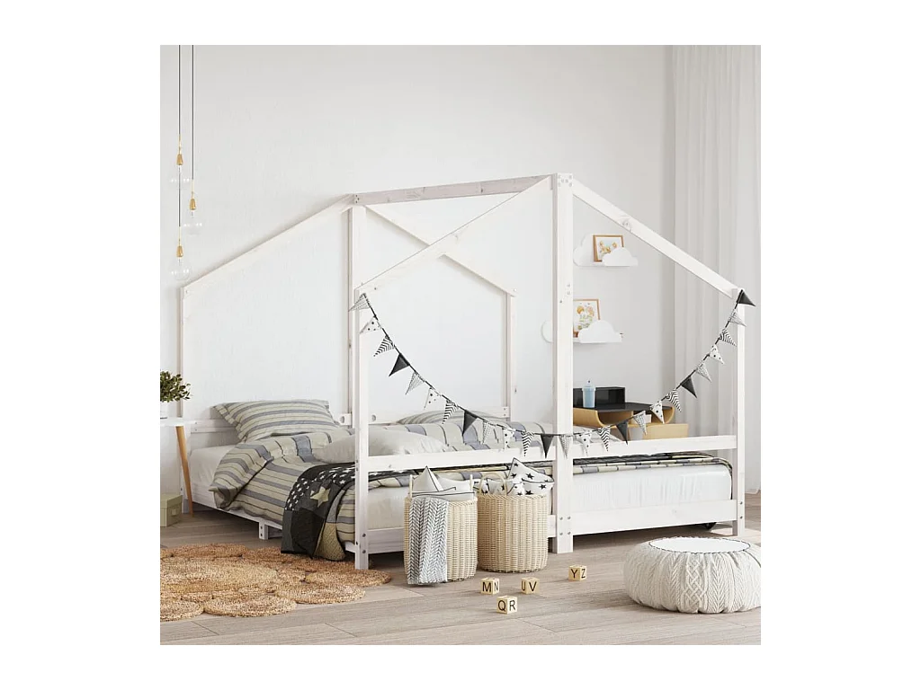 Cadre de lit d'enfant blanc 2x(90x190) cm bois de pin massif