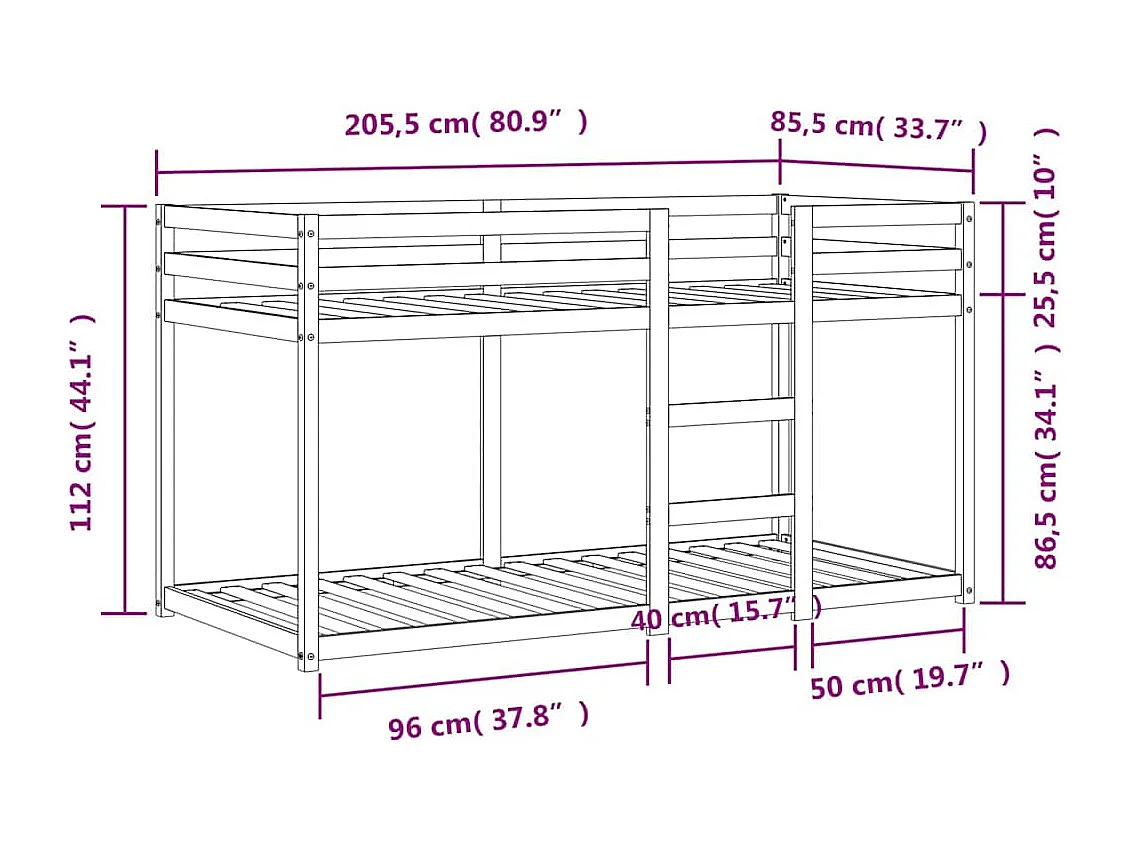 Lit superposé sans matelas cire marron 80x200 cm pin massif