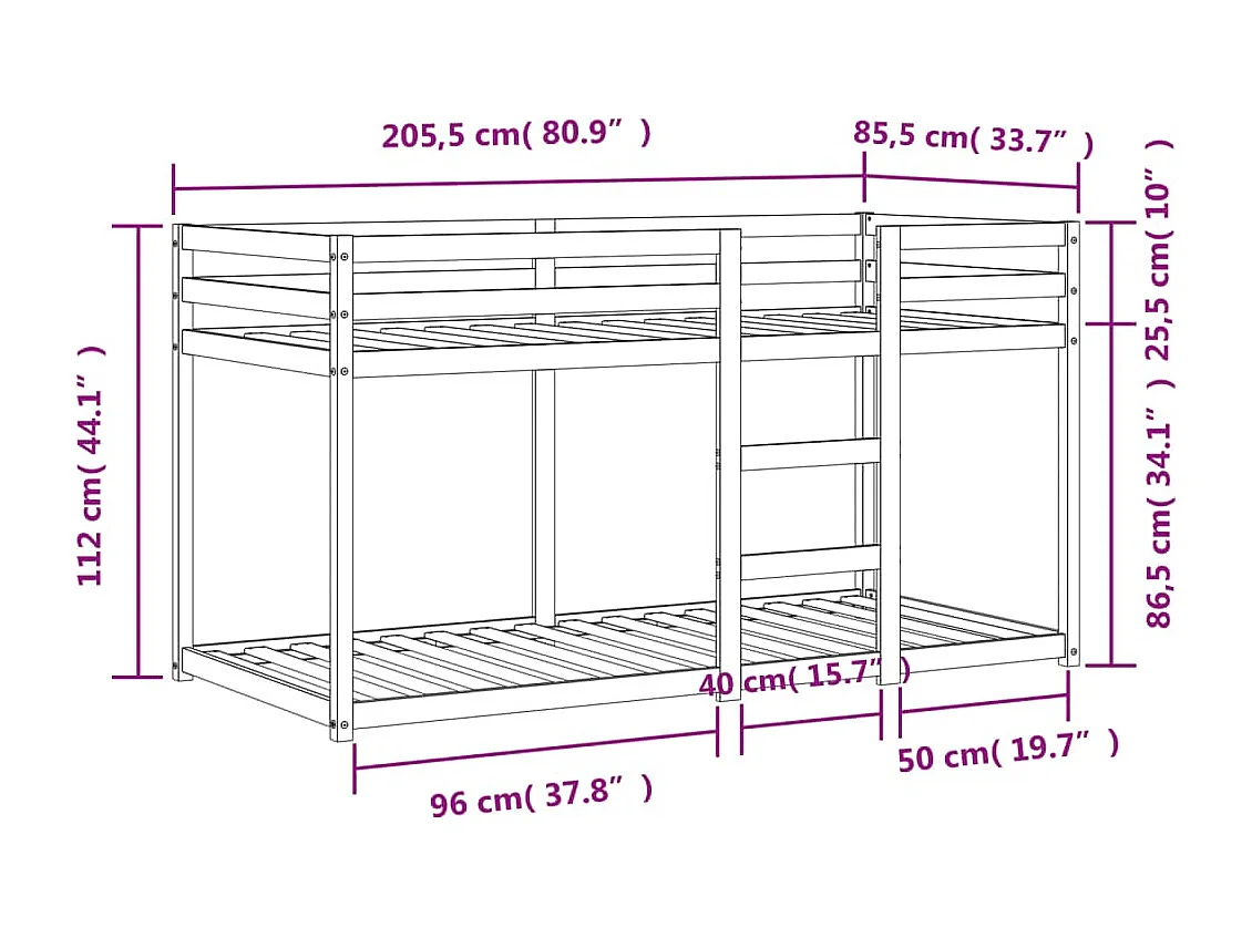 Lit superposé sans matelas cire marron 80x200 cm pin massif