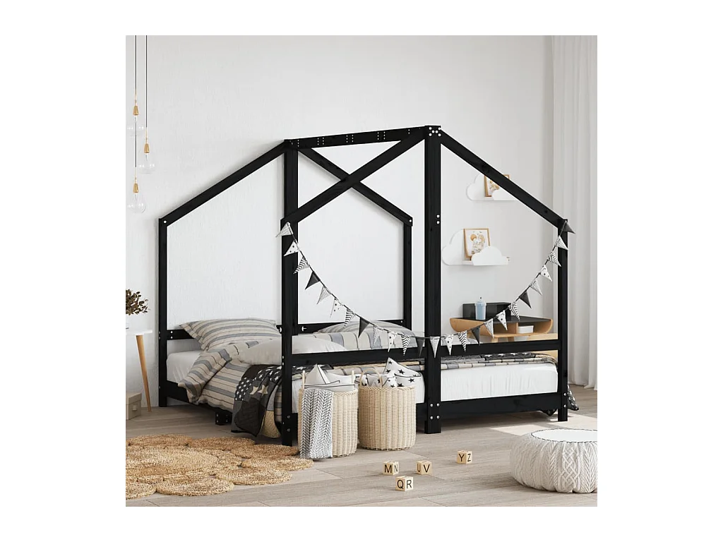Cadre de lit pour enfant noir 2x(80x160) cm bois de pin massif