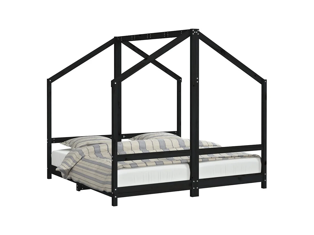 Cadre de lit pour enfant noir 2x(80x160) cm bois de pin massif