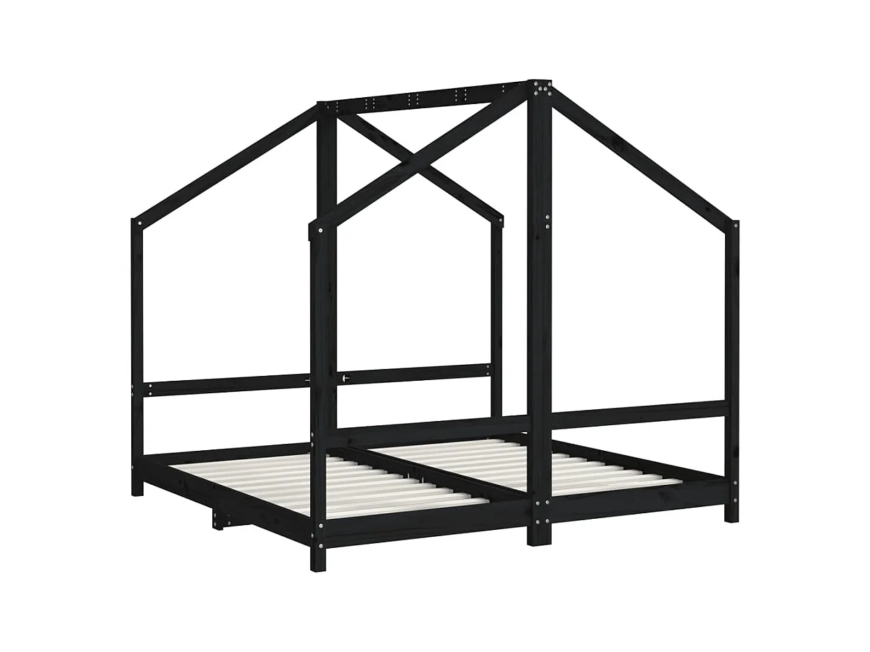 Cadre de lit pour enfant noir 2x(80x160) cm bois de pin massif