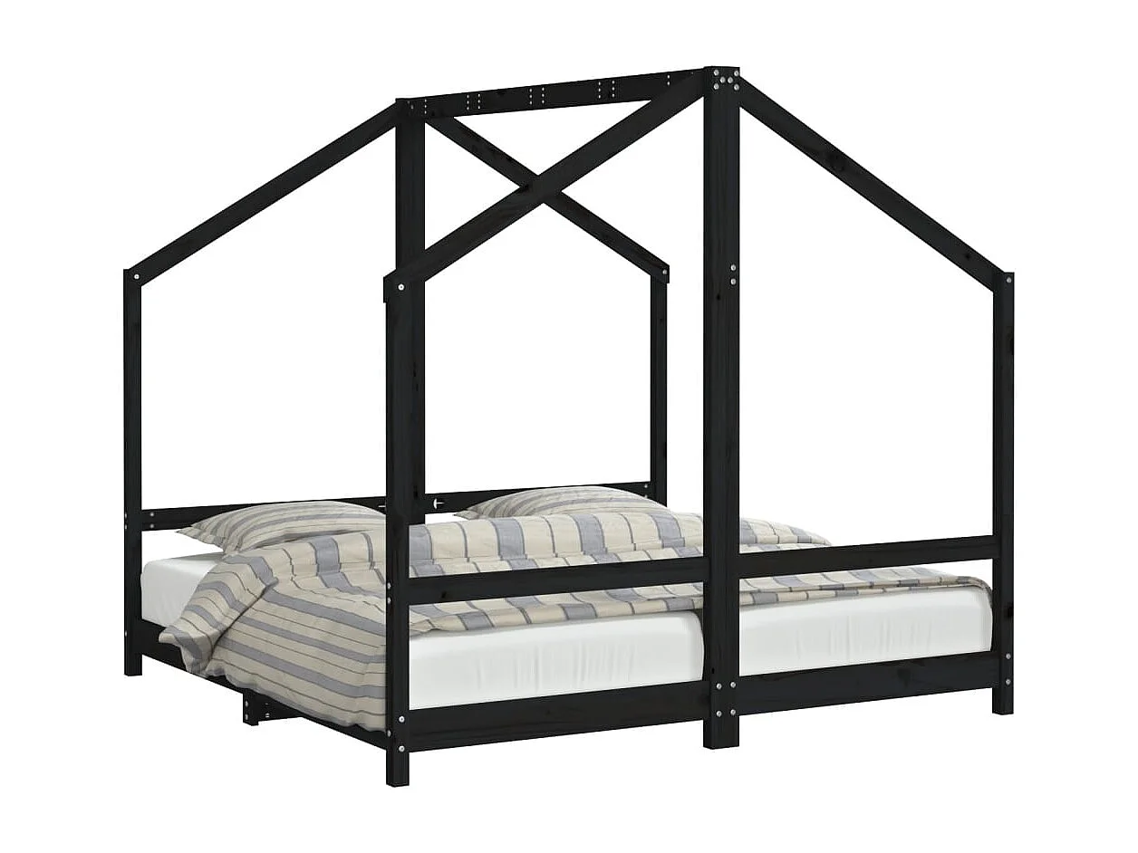 Cadre de lit pour enfant noir 2x(80x160) cm bois de pin massif