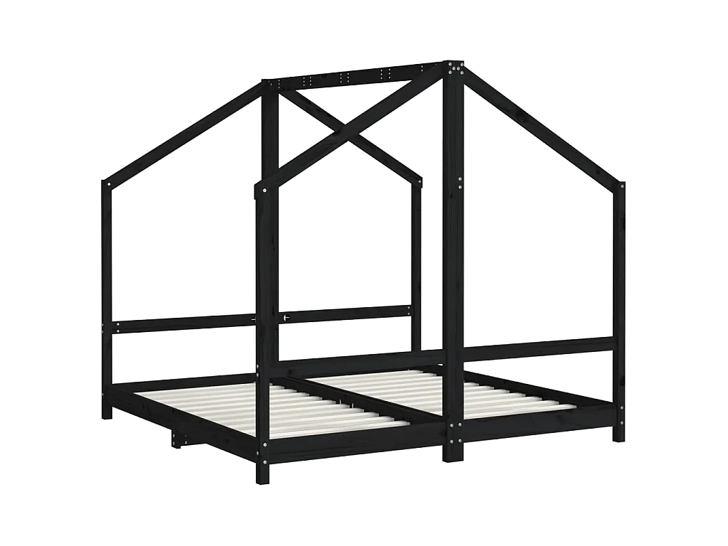 Cadre de lit pour enfant noir 2x(80x160) cm bois de pin massif