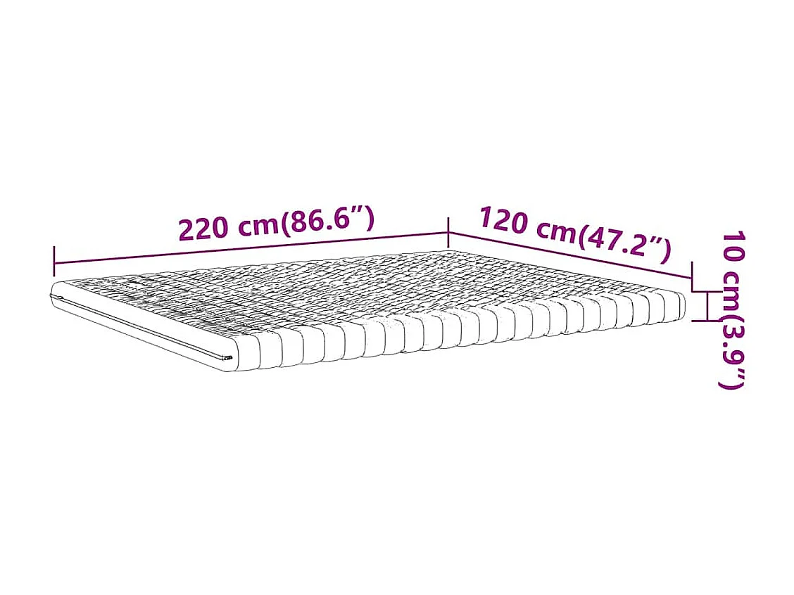 Matelas en mousse blanc 120x220 cm 7 zones dureté 20 ILD