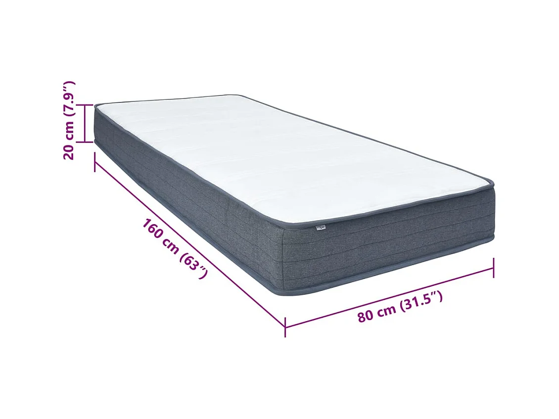 Matelas de sommier à lattes 160x80x20 cm mi-doux tissu